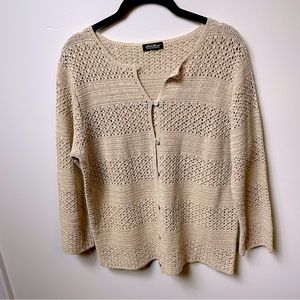 Eddie Bauer Vintage 90s Hand Crocheted Linen Blend Cardigan - Size Medium